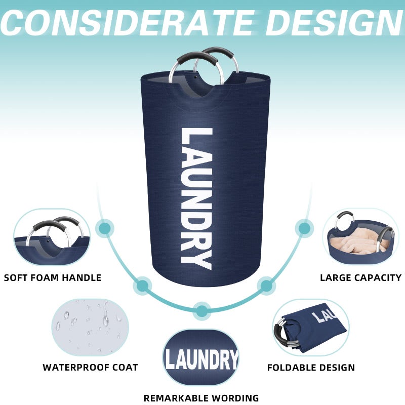 StorageRight 75L Large Laundry Basket  Laundry Hamper  Dirty Clothes Hamper for Laundry  Collapsible  Waterproof Laundry Baskets with Foam Protected Aluminum Handles for Laundry  Dorm  Family (Blue) - Image 3
